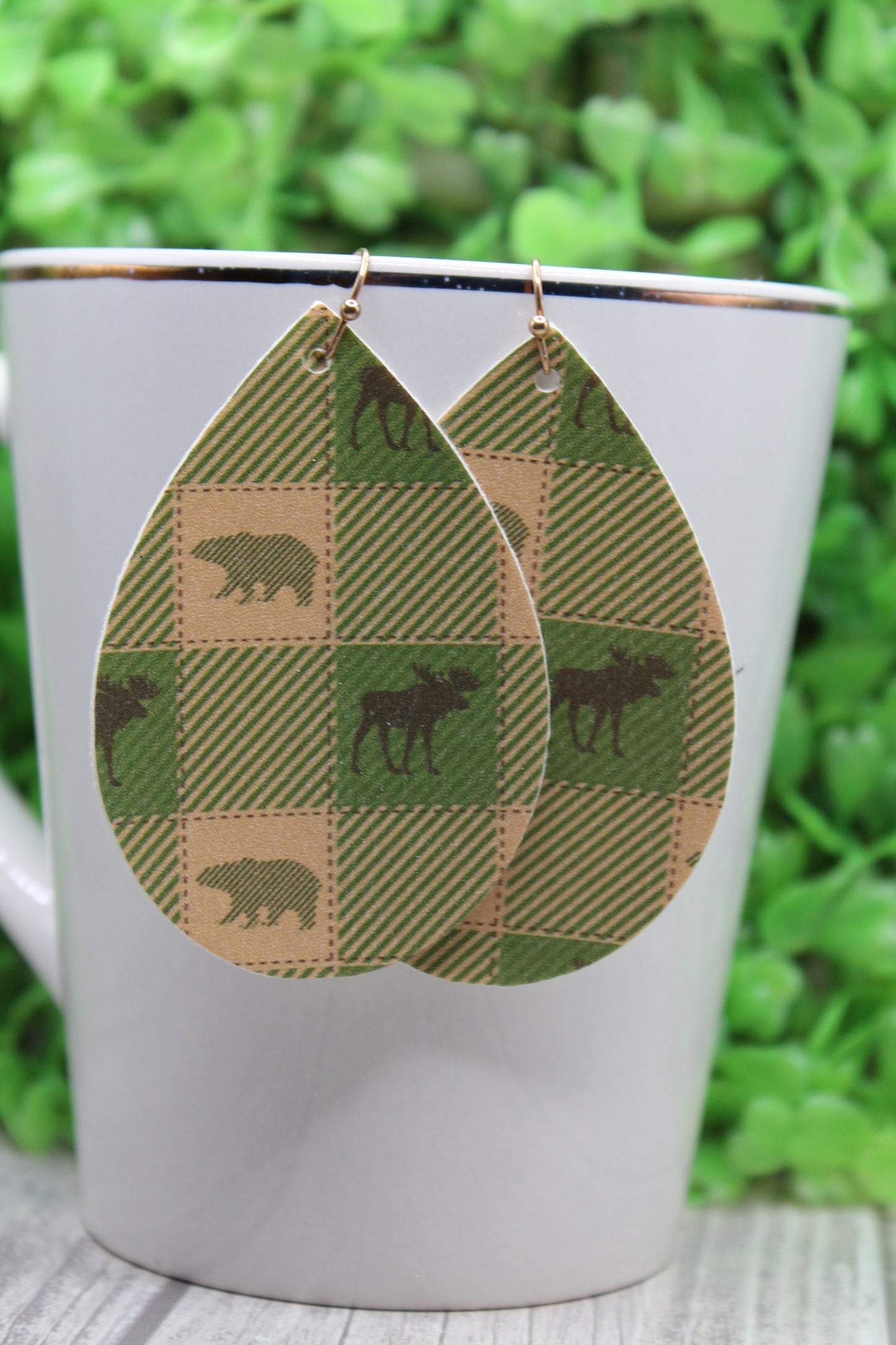 Bear and Moose Plaid Teardrop Earrings