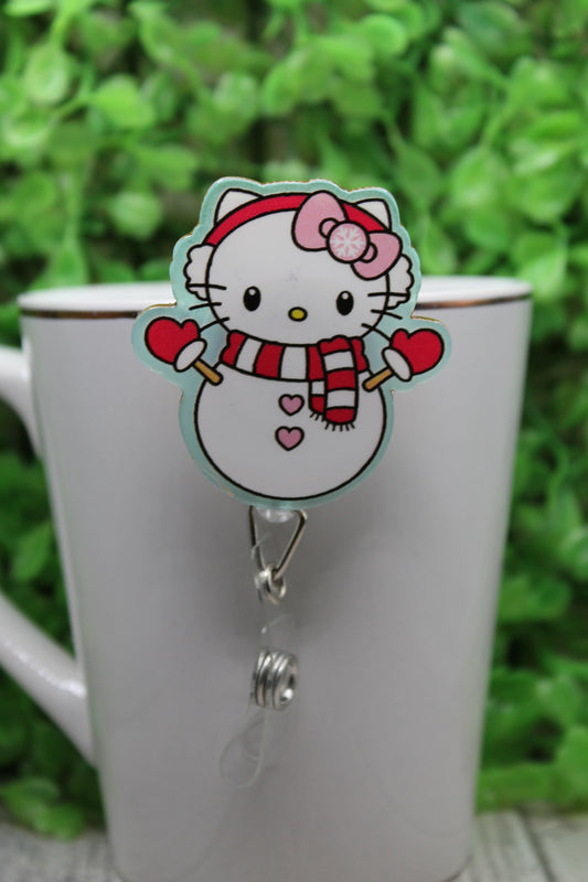 Winter Snowman Cat • Badge/ID Holder with Clip