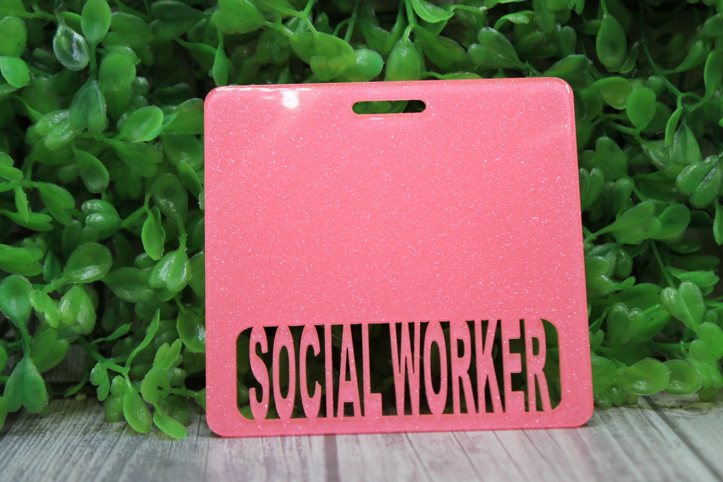 SOCIAL WORKER Neon Pink Glitter • Badge Buddy