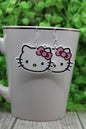 Pink Bow Cat • Dangle Earrings