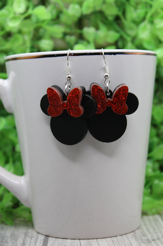 Red Glitter Bow • Dangle Earrings