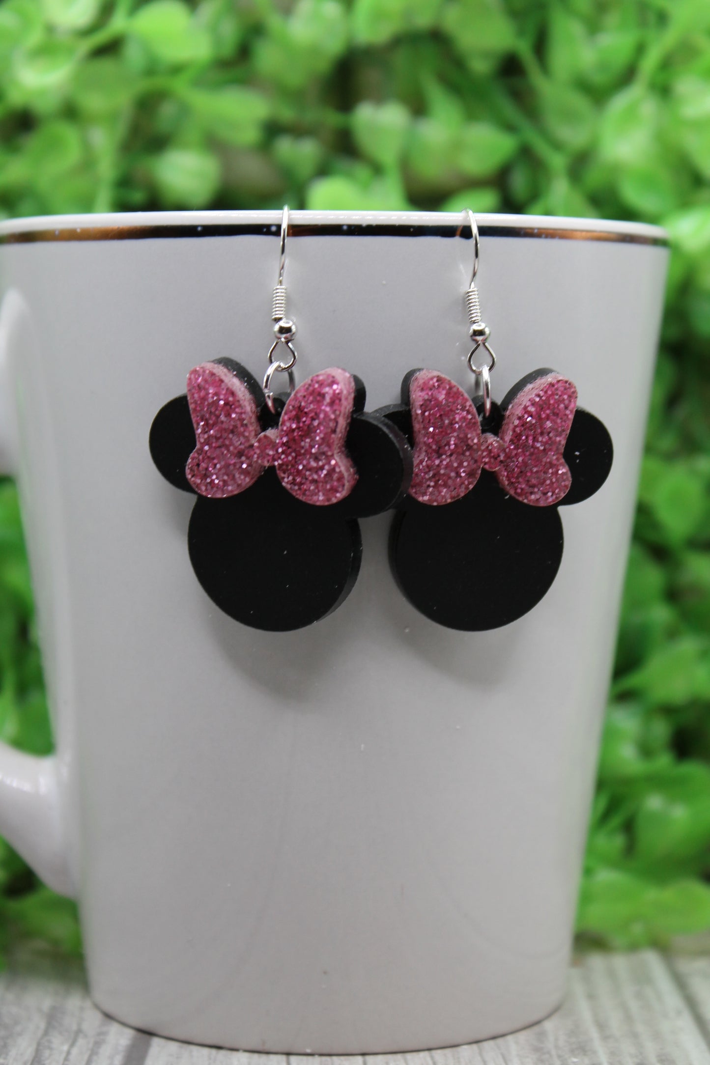 Pink Glitter Bow • Dangle Earrings