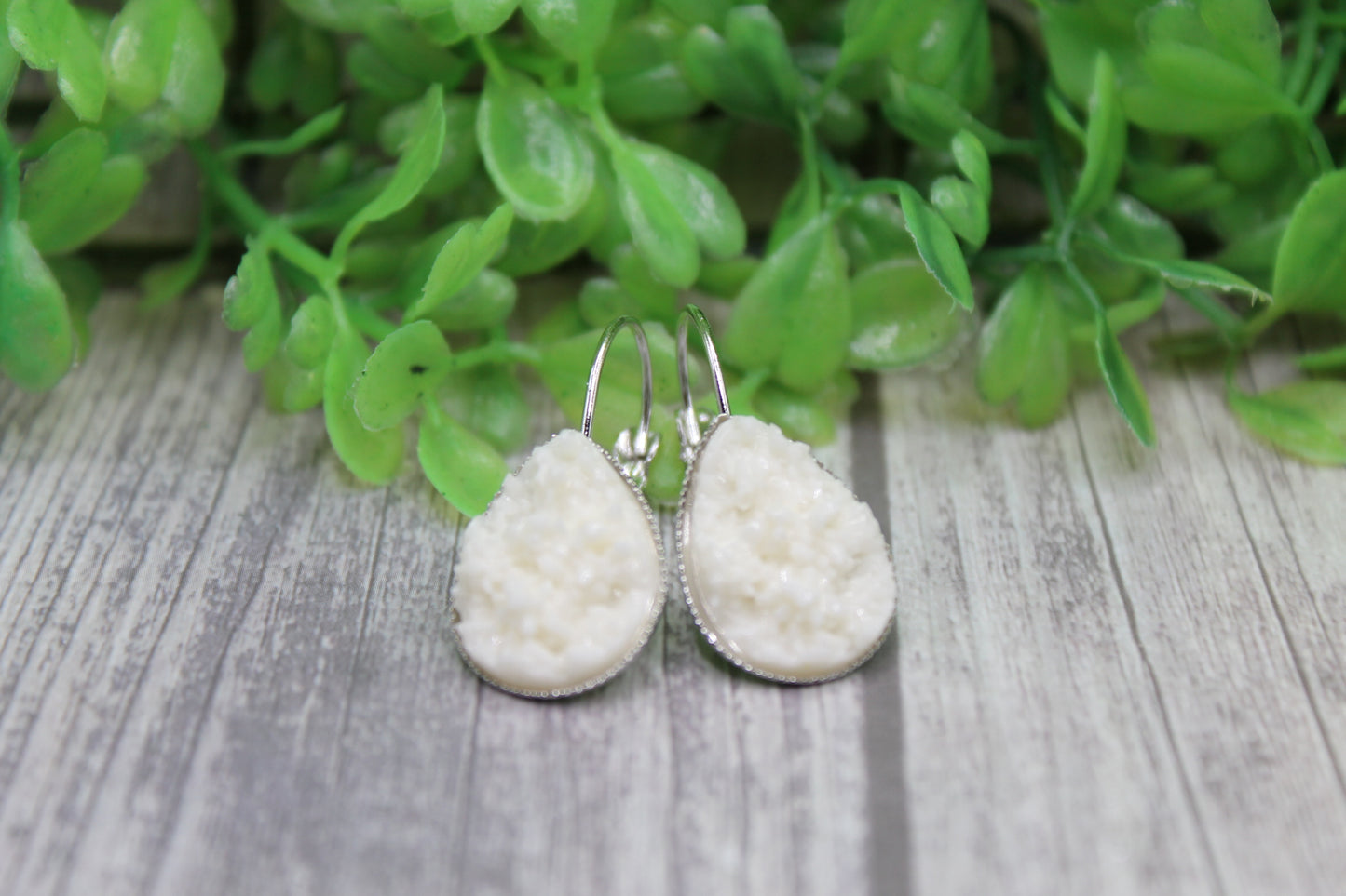 White • Teardrop French Lever Earrings