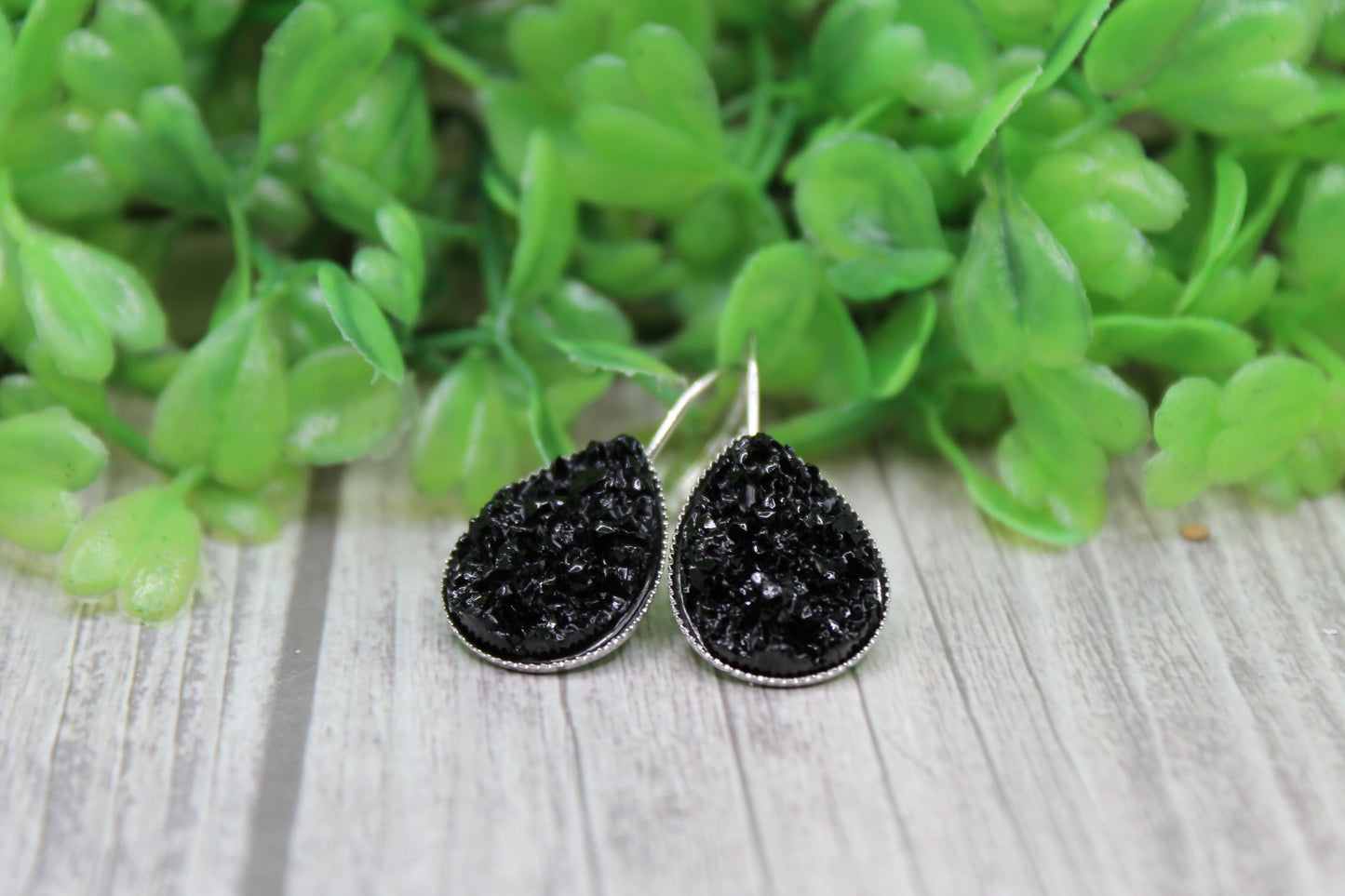 Black • Teardrop French Lever Earrings