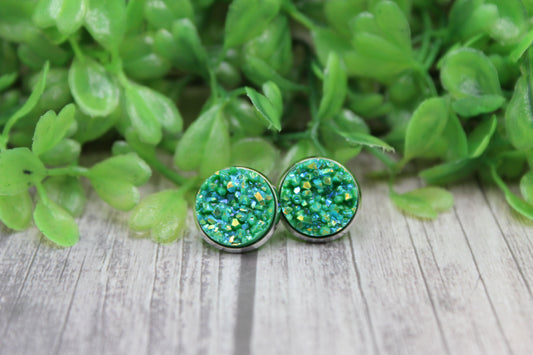 Green Shimmer • 12mm Stud Earrings