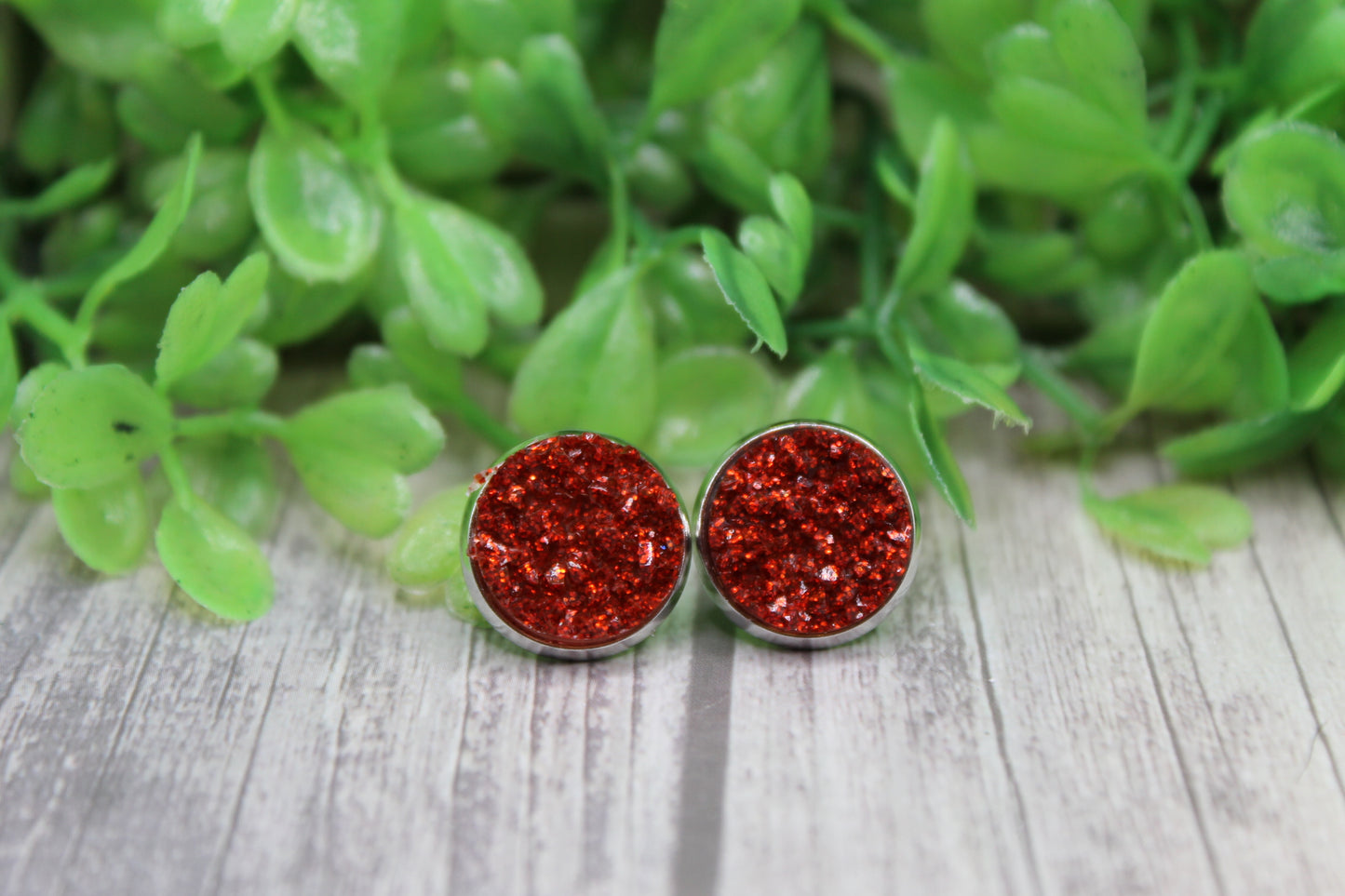 Red Glitz • 12mm Stud Earrings