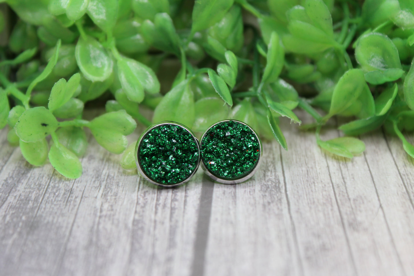 Green Glitz • 12mm Stud Earrings