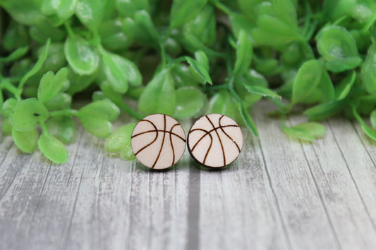 Wood Basketball • Stud Earrings