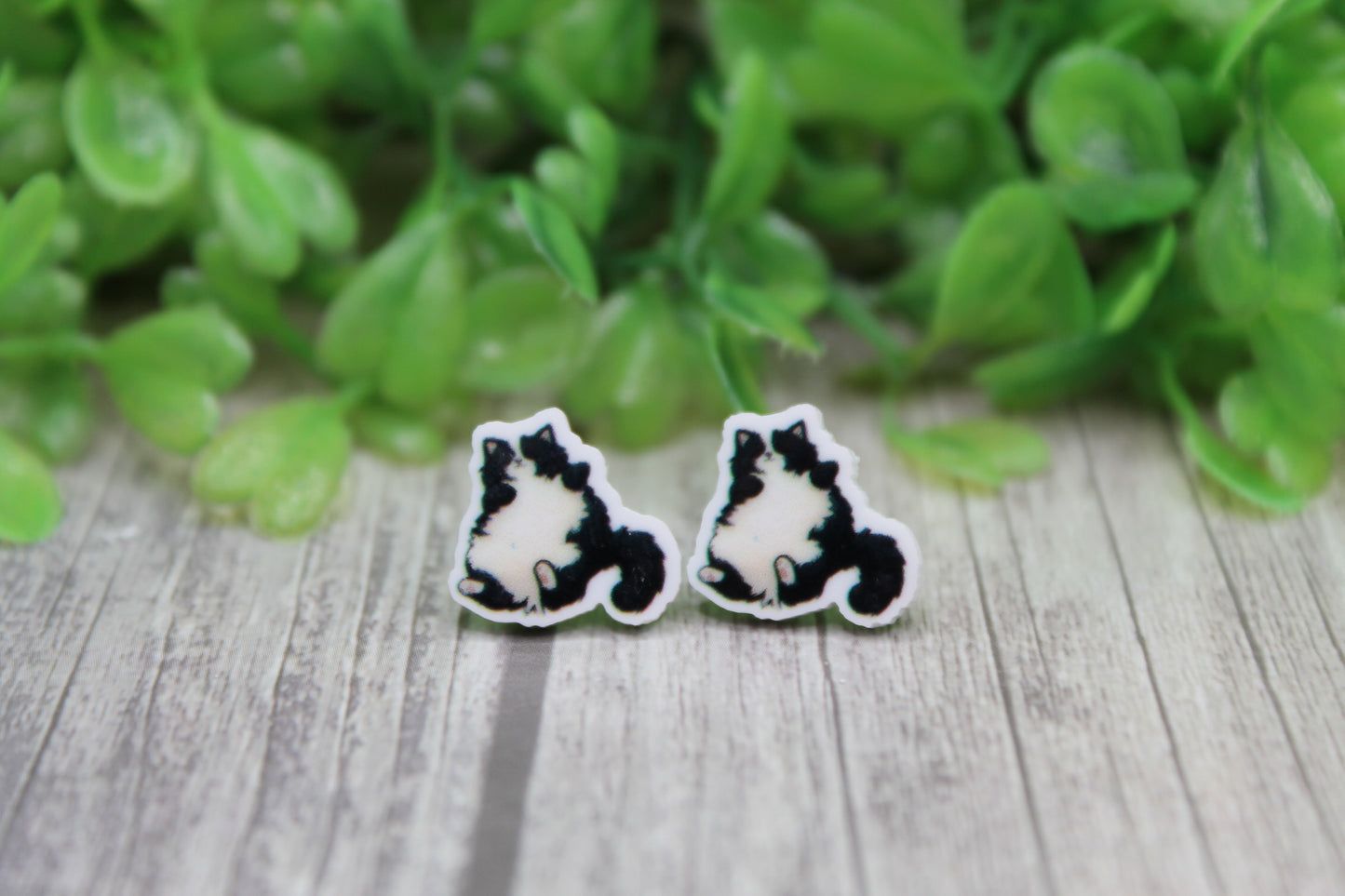 Black and White Cat • Stud Earrings