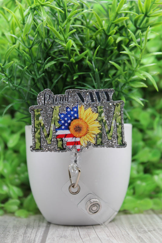 Proud Navy MOM • Badge/ID Holder with Alligator Clip