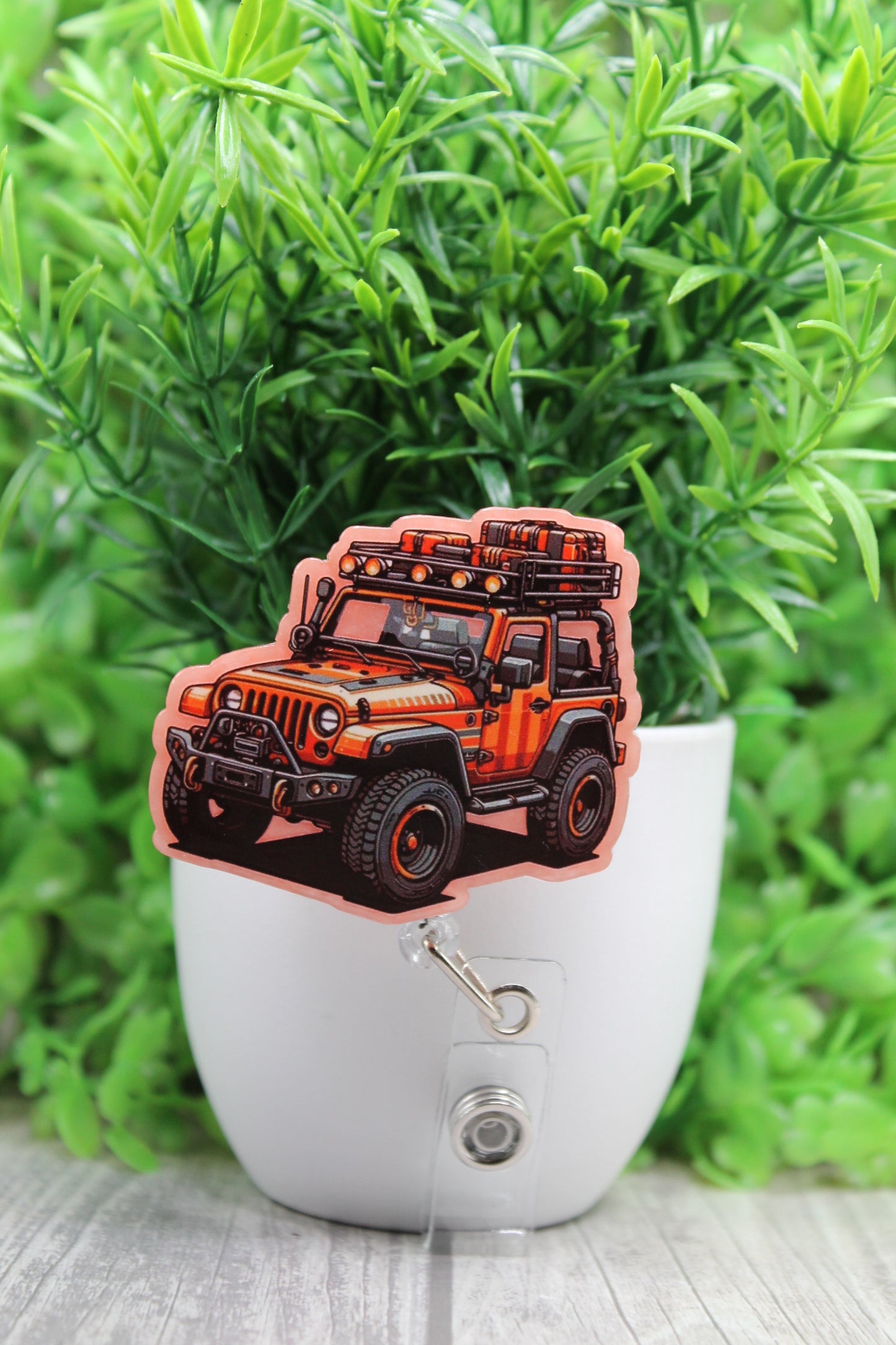 Orange Vehicle with Luggage • Badge/ID Holder with Alligator Clip