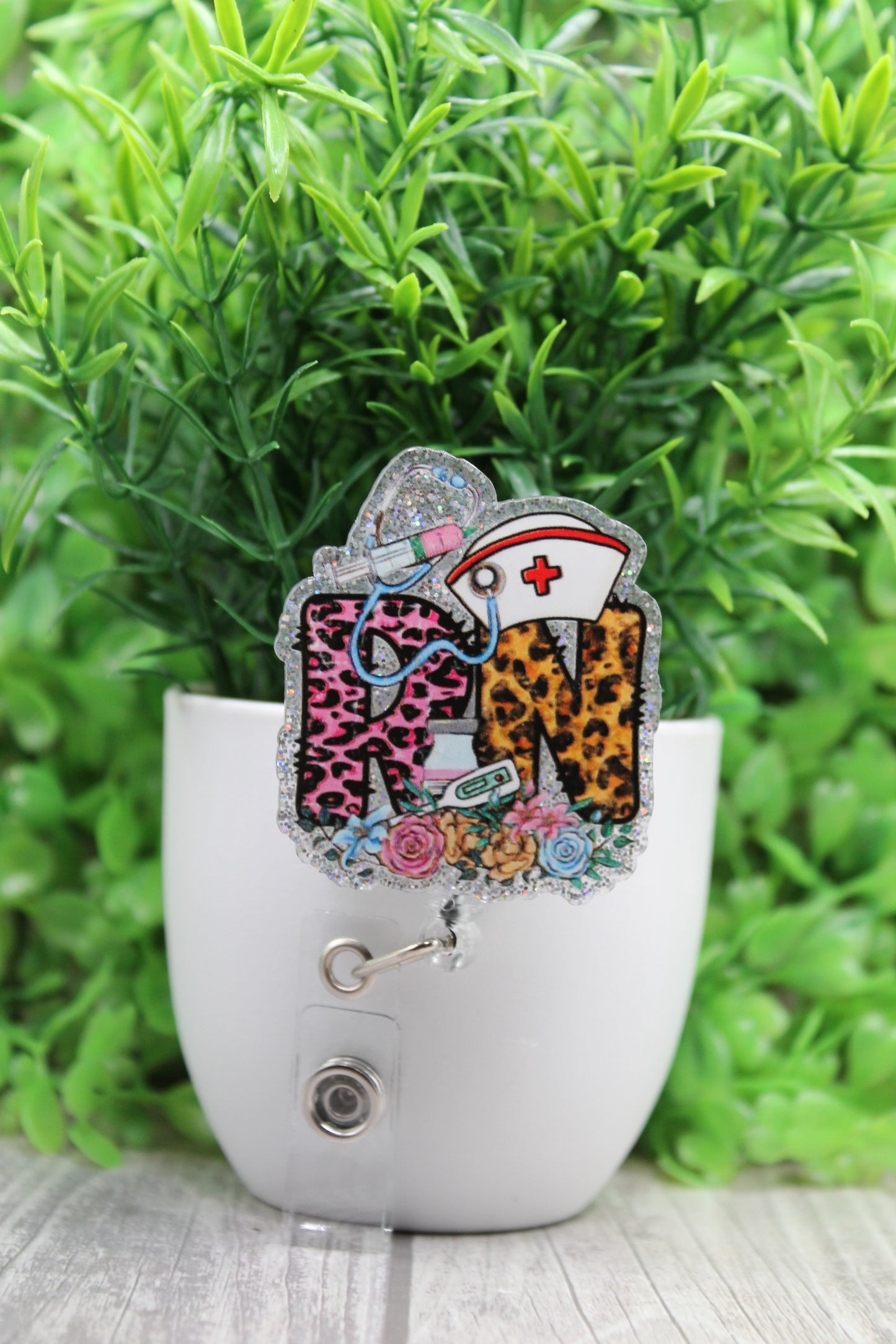 RN Pink and Brown Leopard • Badge/ID Holder with Alligator Clip