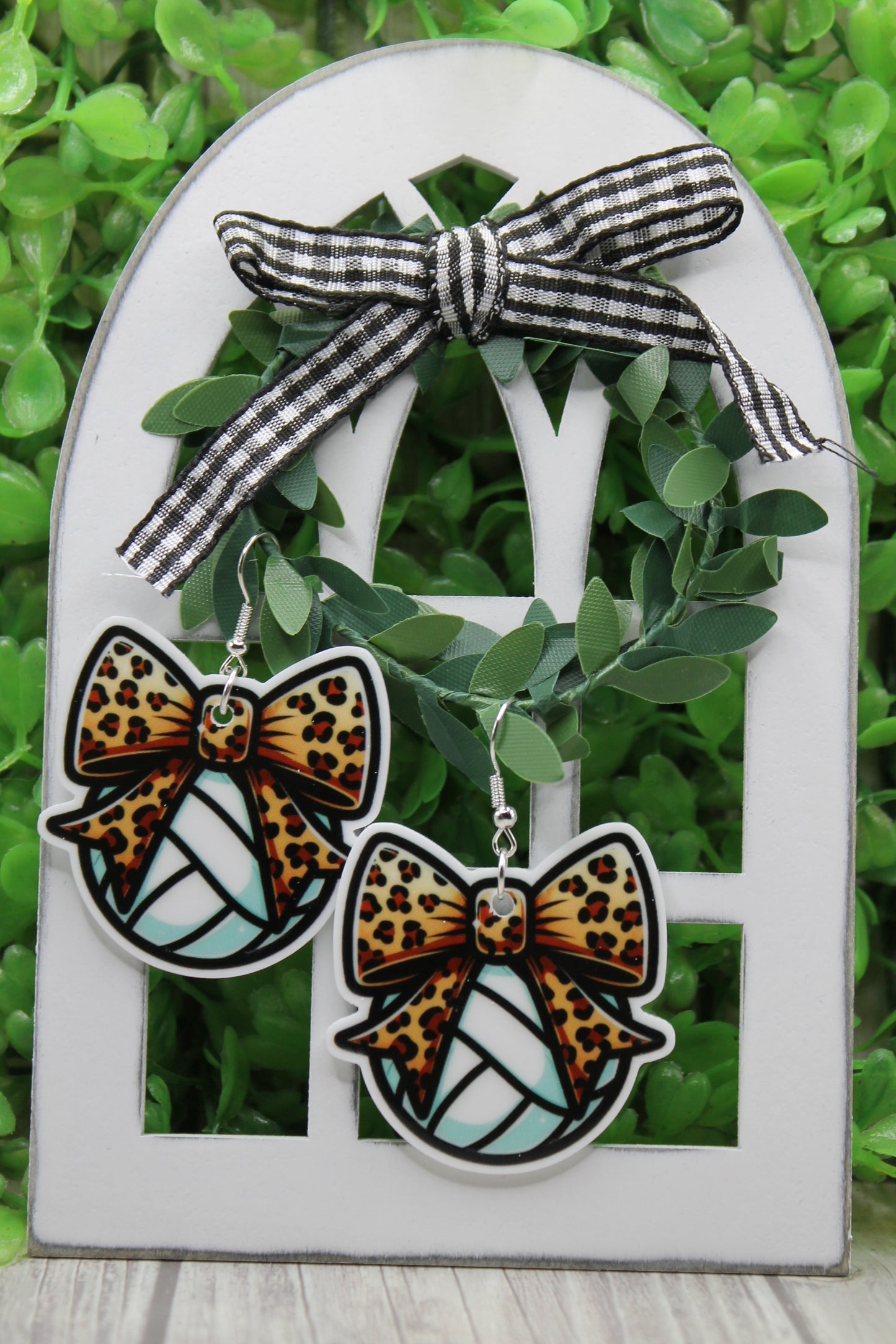 Volleyball with Leopard Bow • Dangle Earrings