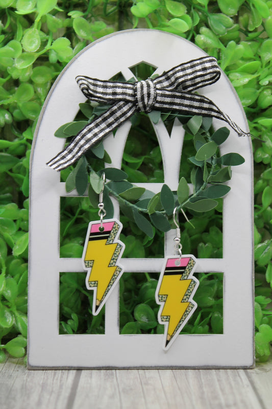 Yellow Pencil Lightening Bolts • Dangle Earrings