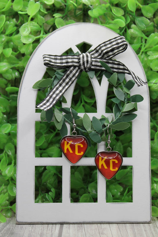 Football KC Red • Heart Dangle Earrings