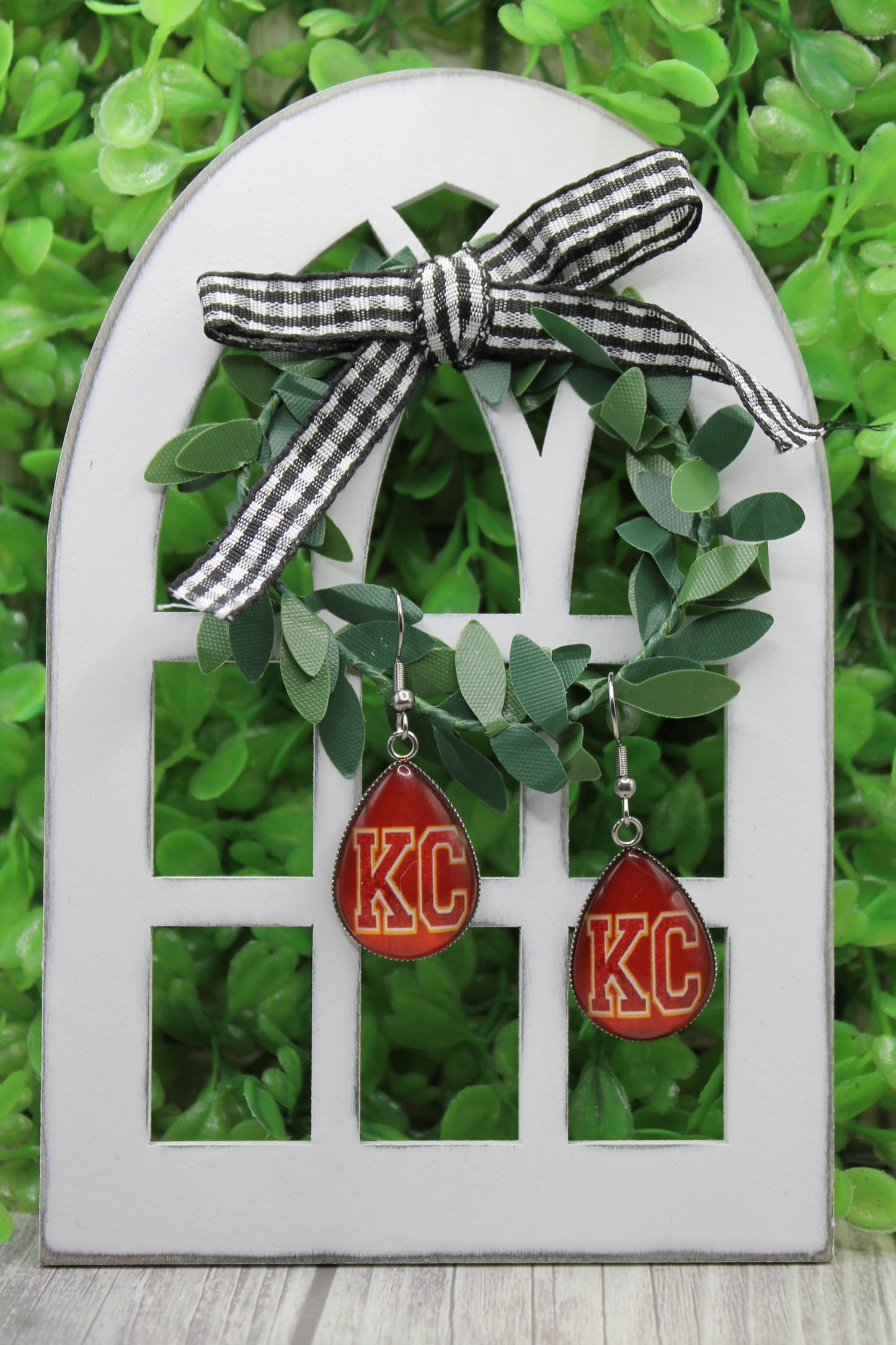 Football KC on Red • Teardrop Dangle Earrings