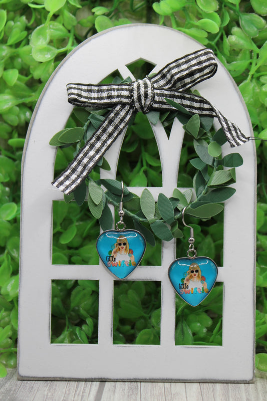 Little Swiftie on Blue • Heart Dangle Earrings