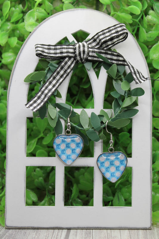 Baseball KC on Blue • Heart Dangle Earrings