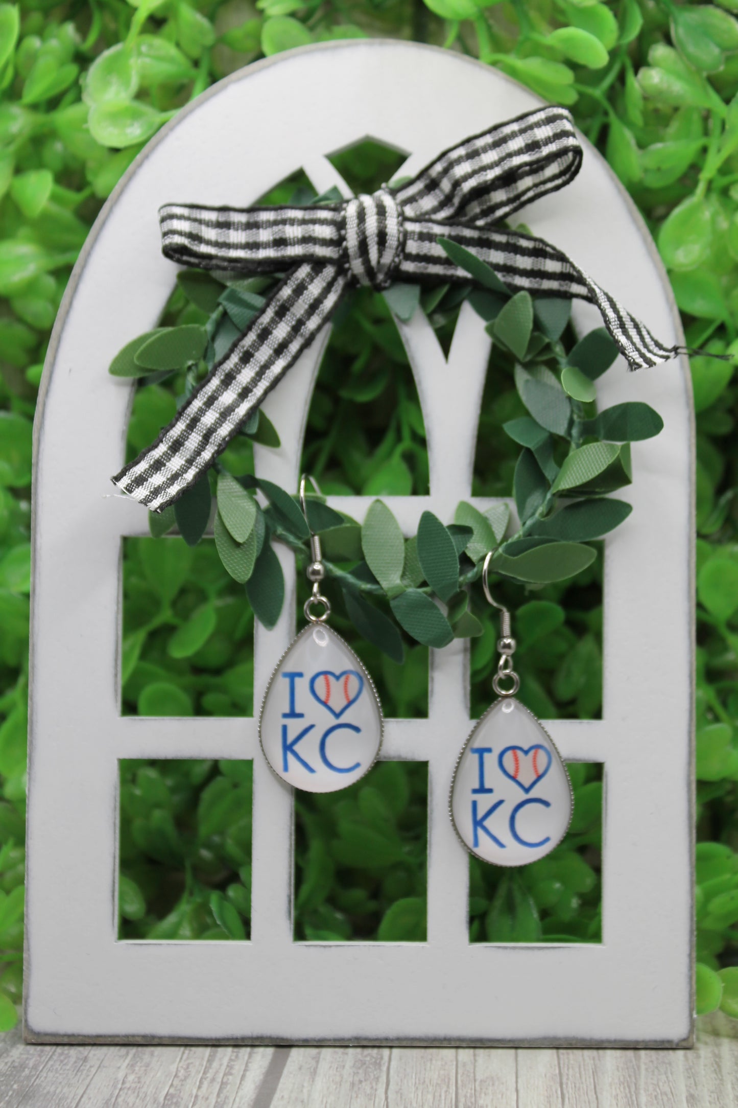 Baseball KC on White • Teardrop Dangle Earrings