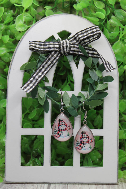 Snowman Pink • Teardrop Dangle Earrings