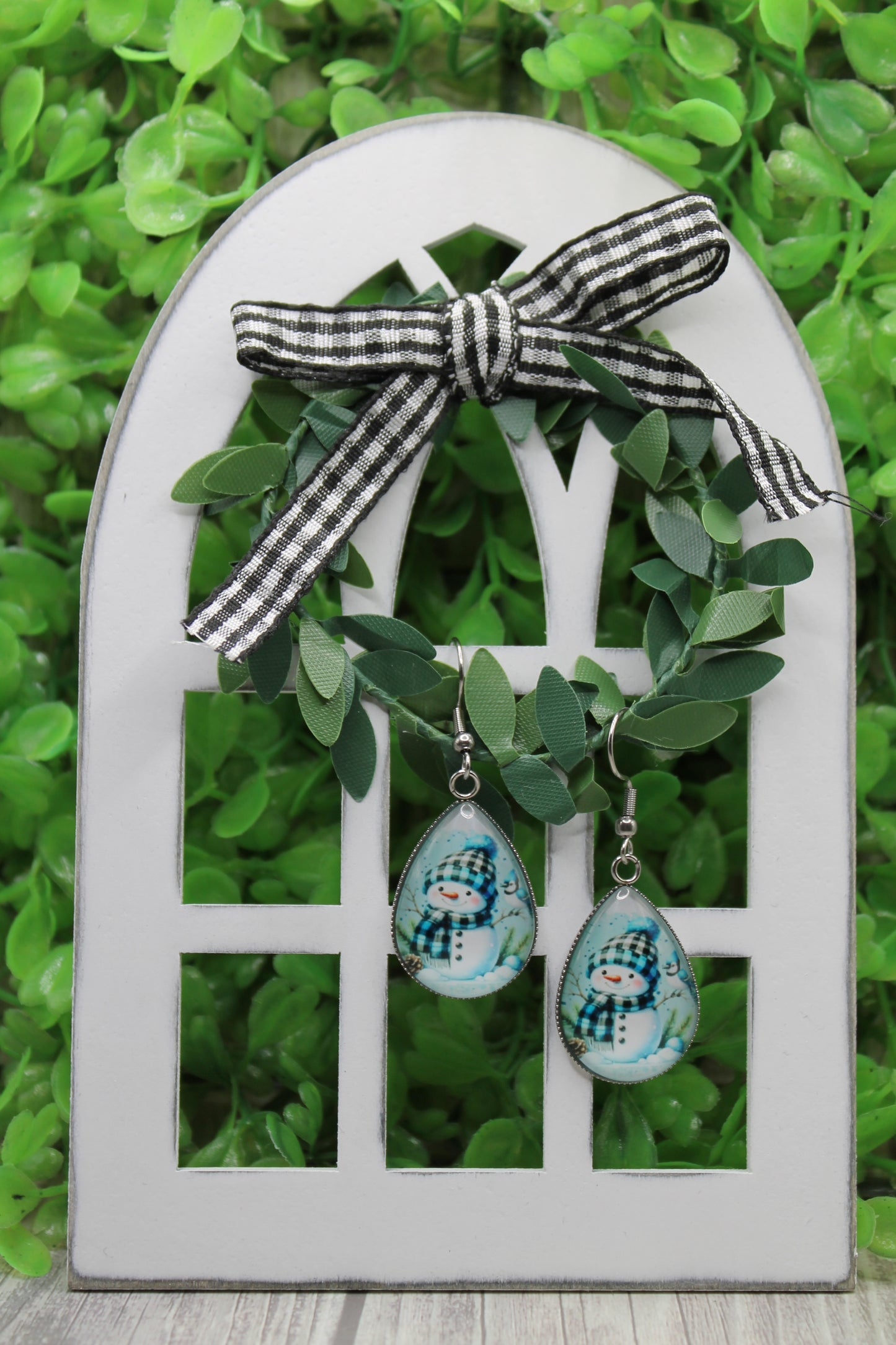 Snowman Blue • Teardrop Dangle Earrings