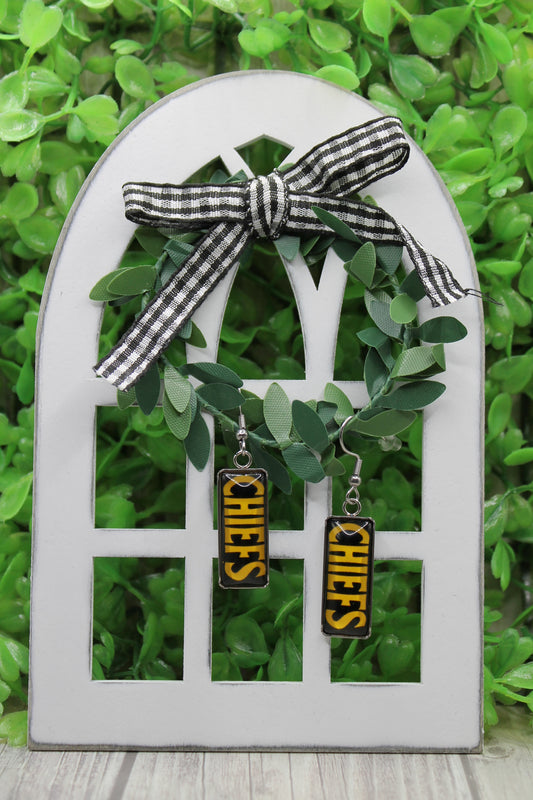 Football Chiefs on Black • Bar Dangle Earrings