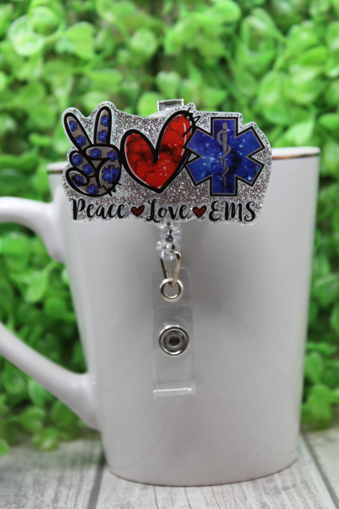 Peace Love EMS Badge/ID Holder with Alligator Clip