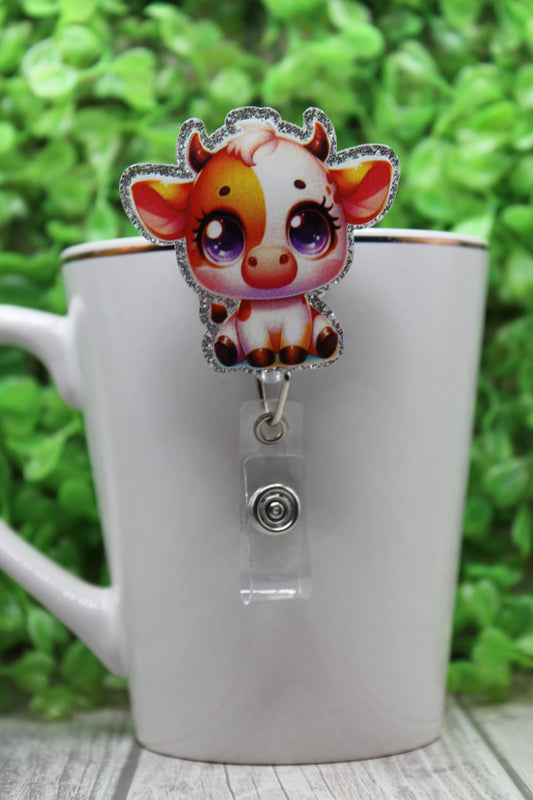 Large-Eyed Cow Badge/ID Holder with Alligator Clip