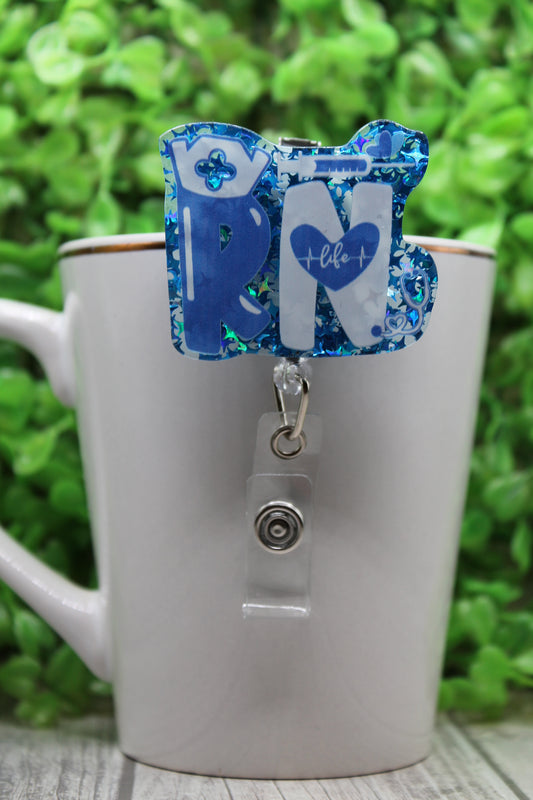 RN Blue Confetti Badge/ID Holder with Alligator Clip