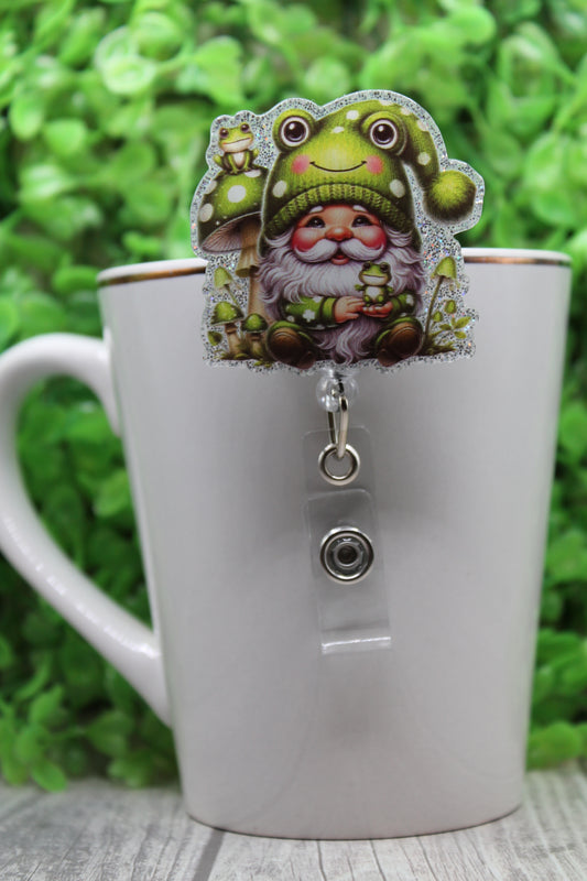 Frog Gnome Badge/ID Holder with Alligator Clip