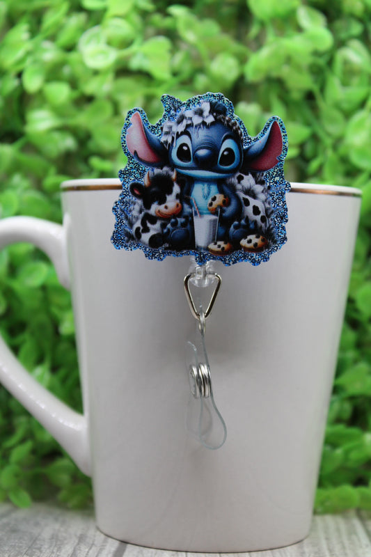 Cookies and Milk Stitch Badge/ID Holder with Alligator Clip