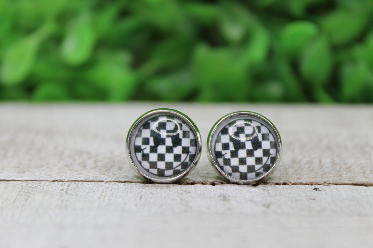 Checkered Smiley • Stud Earrings