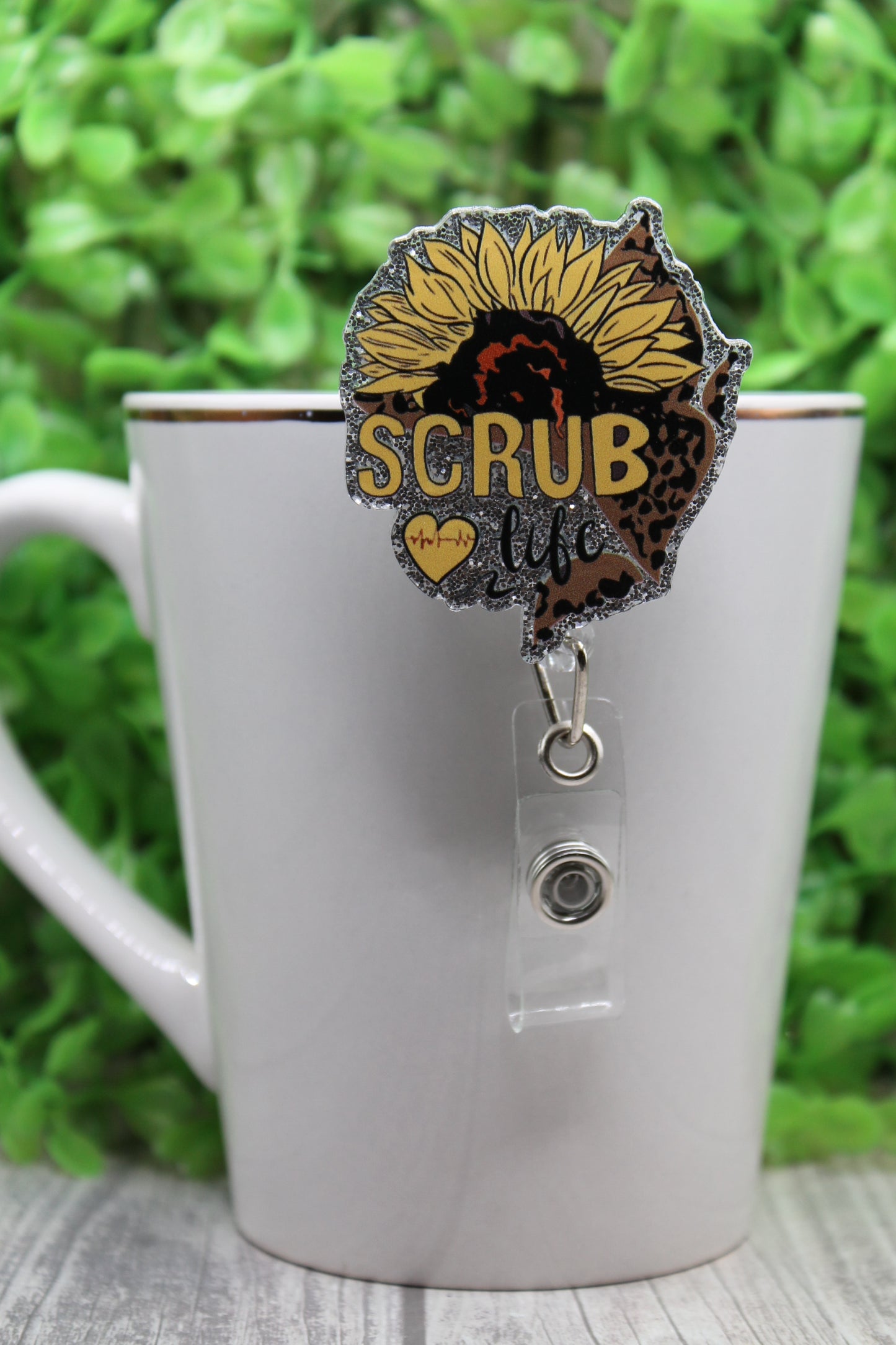 Scrub Life Sunflower Badge/ID Holder with Alligator Clip