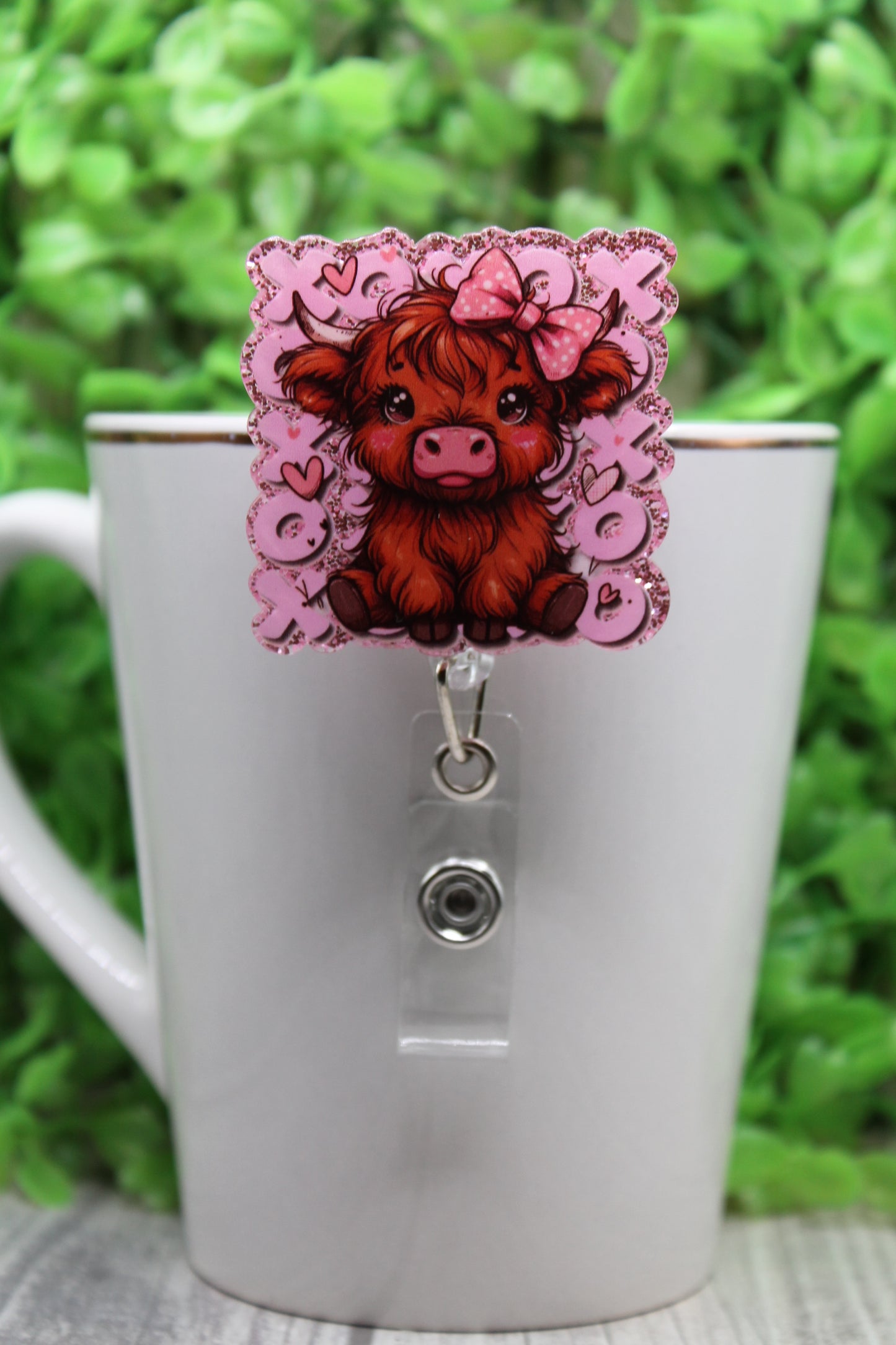 XOXO Highland Cow Badge/ID Holder with Alligator Clip