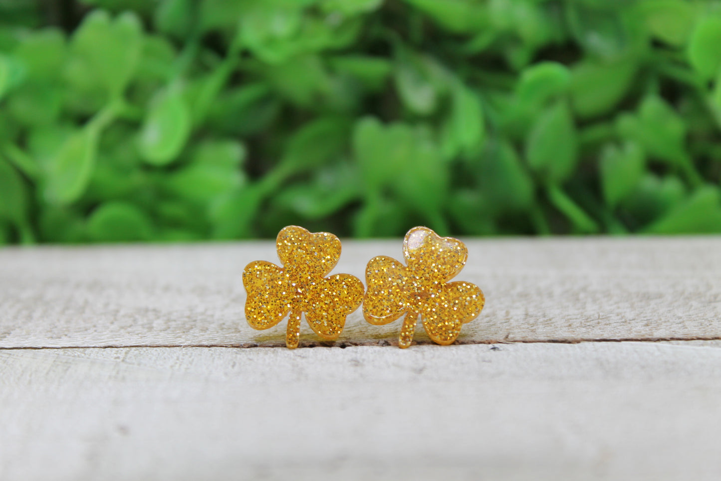 Gold Glitter Clover St. Patrick's Day • Stud Earrings