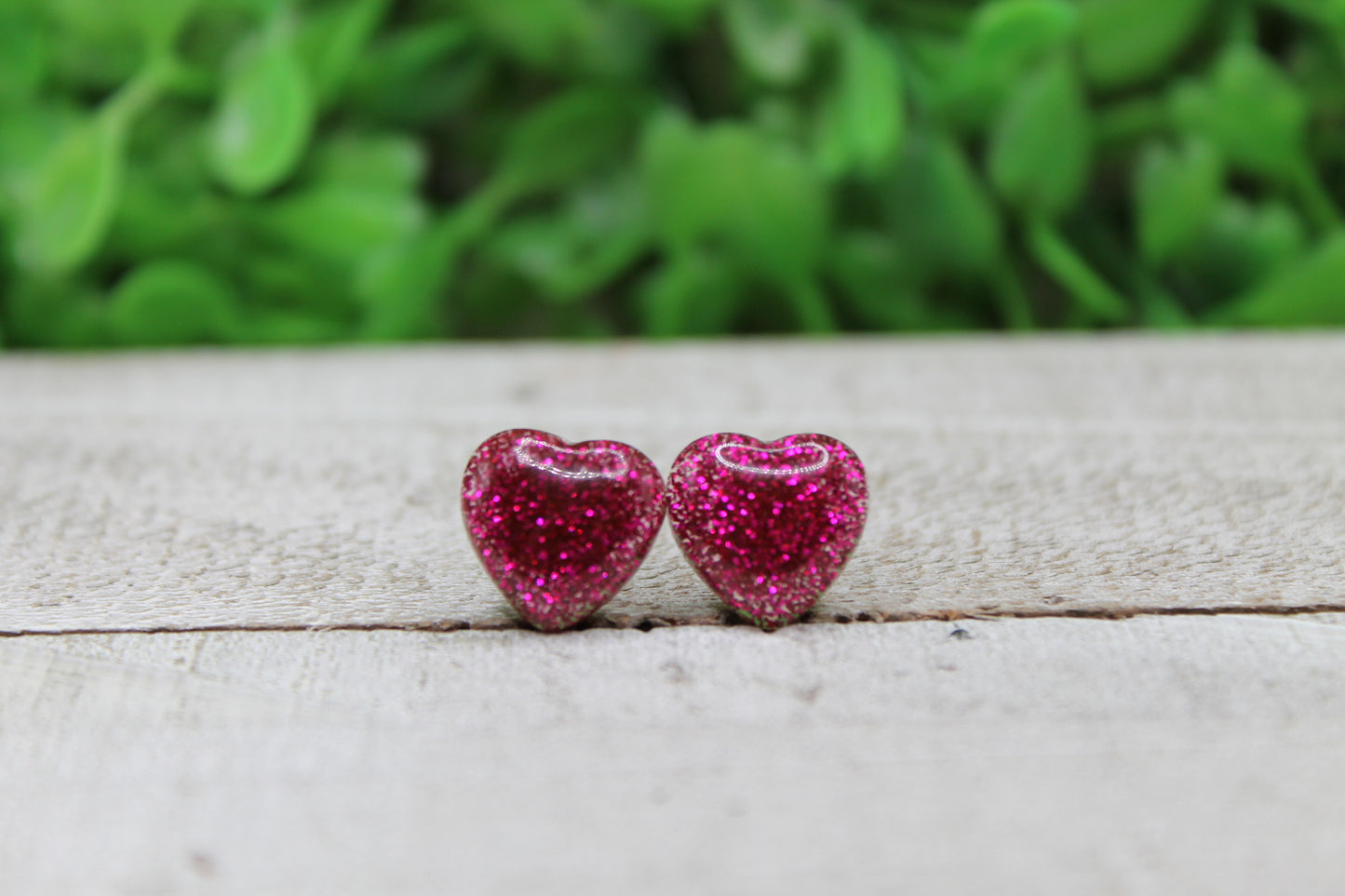 Pink Glitter Hearts Valentine's Day • Stud Earrings