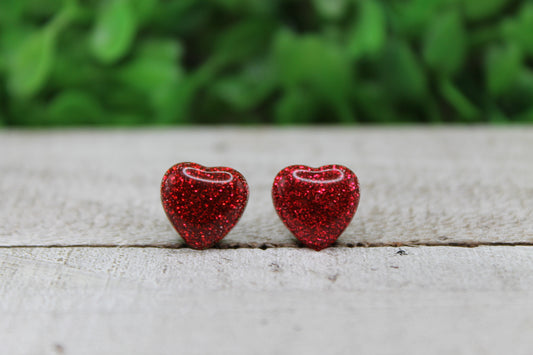 Red Glitter Hearts Valentine's Day • Stud Earrings