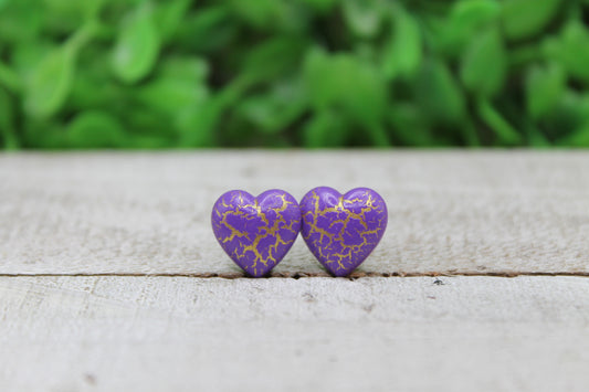 Purple Cracked Hearts Valentine's Day • Stud Earrings