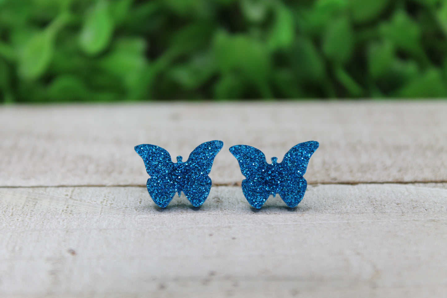 Blue Glitter Butterfly • Stud Earrings