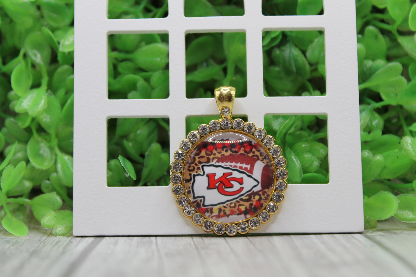 Football KC on Leopard Rhinestones • 25mm Pendant