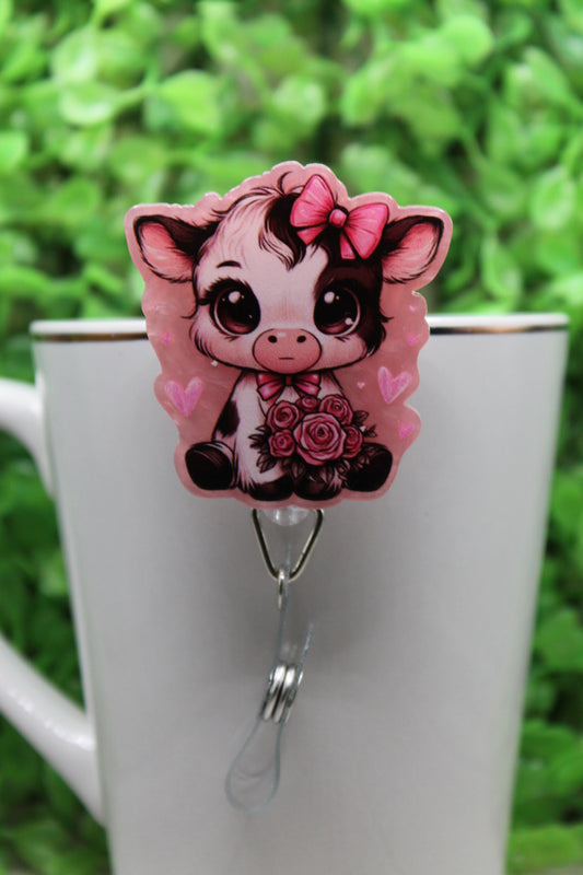 Cow with Rose • Badge/ID Holder with Alligator Clip