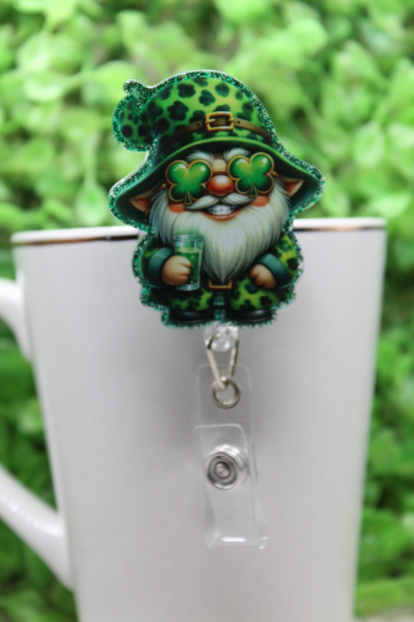 Green Leopard Leprechaun • Badge/ID Holder with Alligator Clip