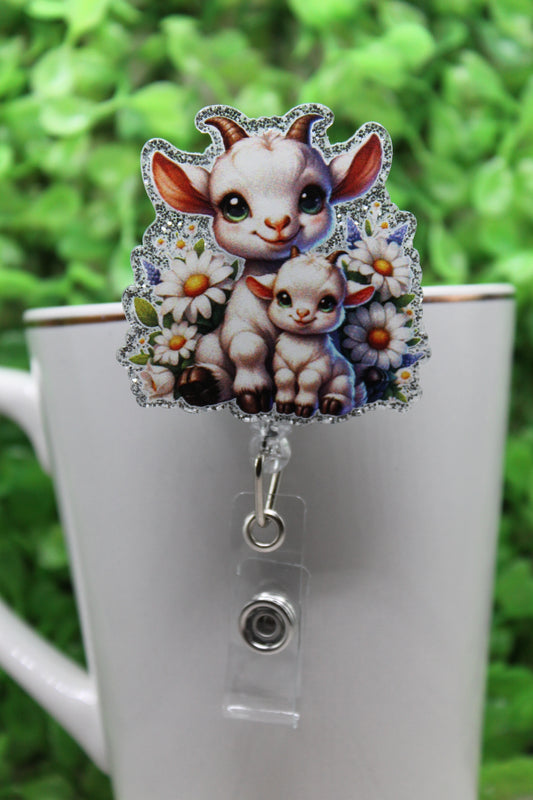 Goats and Daisies • Badge/ID Holder with Alligator Clip