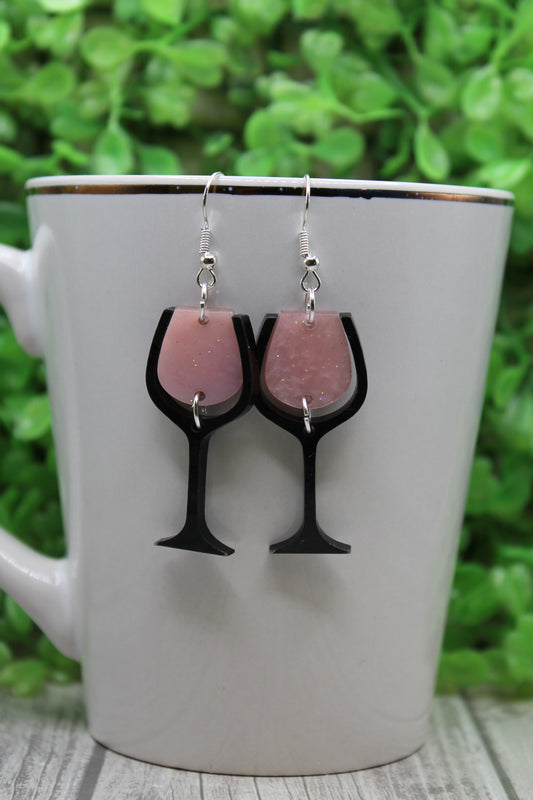 Rose Wine Glasses • Dangle Earrings