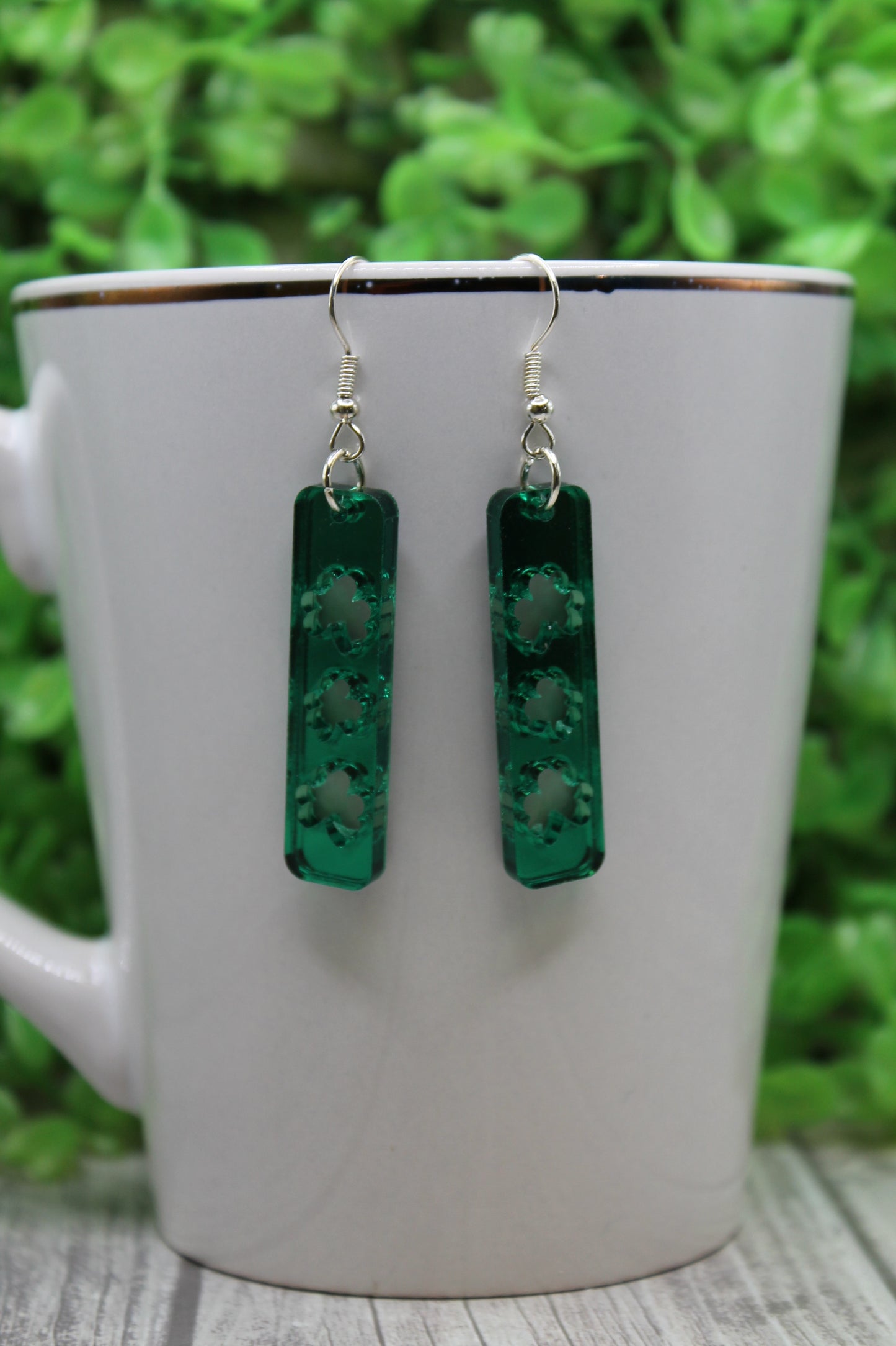 Green Mirrored Clover Bar • Dangle Earrings