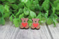 Teddy Bear and Red Heart • Wood Stud Earrings