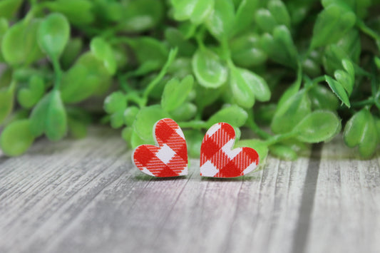 Red Plaid Hearts • Stud Earrings