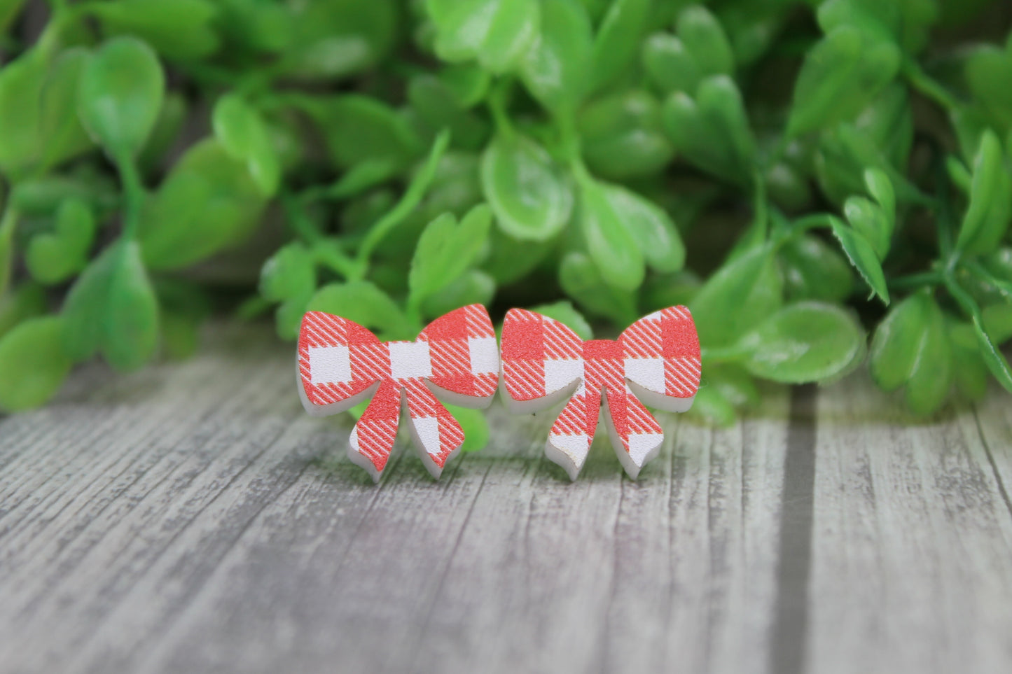 Red Plaid Bow • Stud Earrings