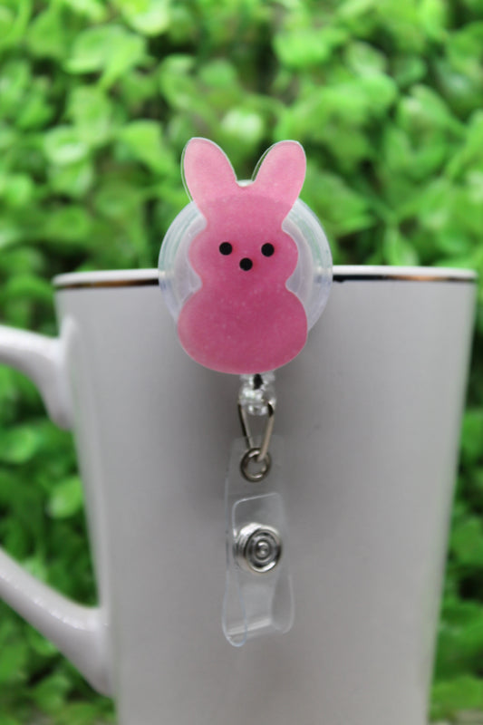 Pink Easter Peep • Badge/ID Holder with Alligator Clip