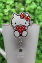 Red Polka Dot Heart Cat • Badge/ID Holder with Alligator Clip